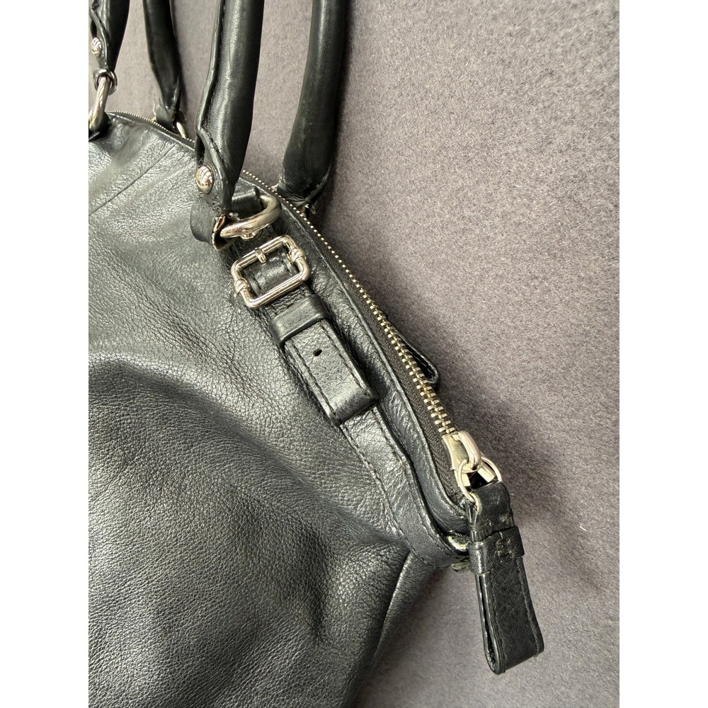 Coach Satchel Bag Womens Black Leather Purple Silver Madison Lindsey 18641 Purse - Picture 5 of 15